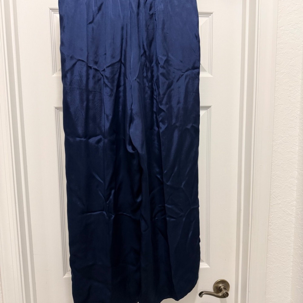 Pure Jill Sandwashed Satin Wide-Leg Pants – Navy Blue | Size M | New - Picture 4 of 5